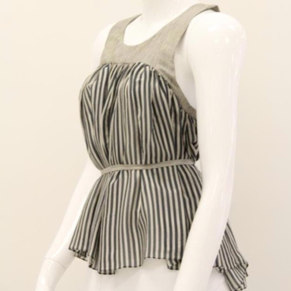 SUNO Yoke Pleated Striped Tank Blouse - Picture 6 of 6